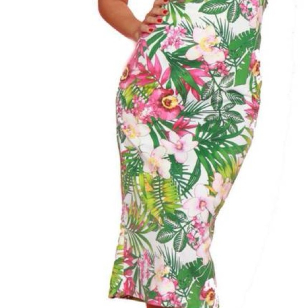 Bettie Page Pink and Green Tropical Dress